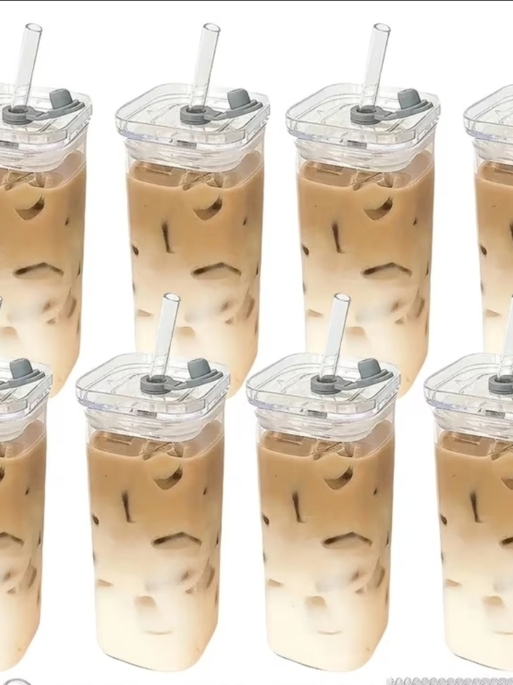 8 Pack Glass Clear Iced Coffee Drink Tumbler with Straw - New In Factory Package